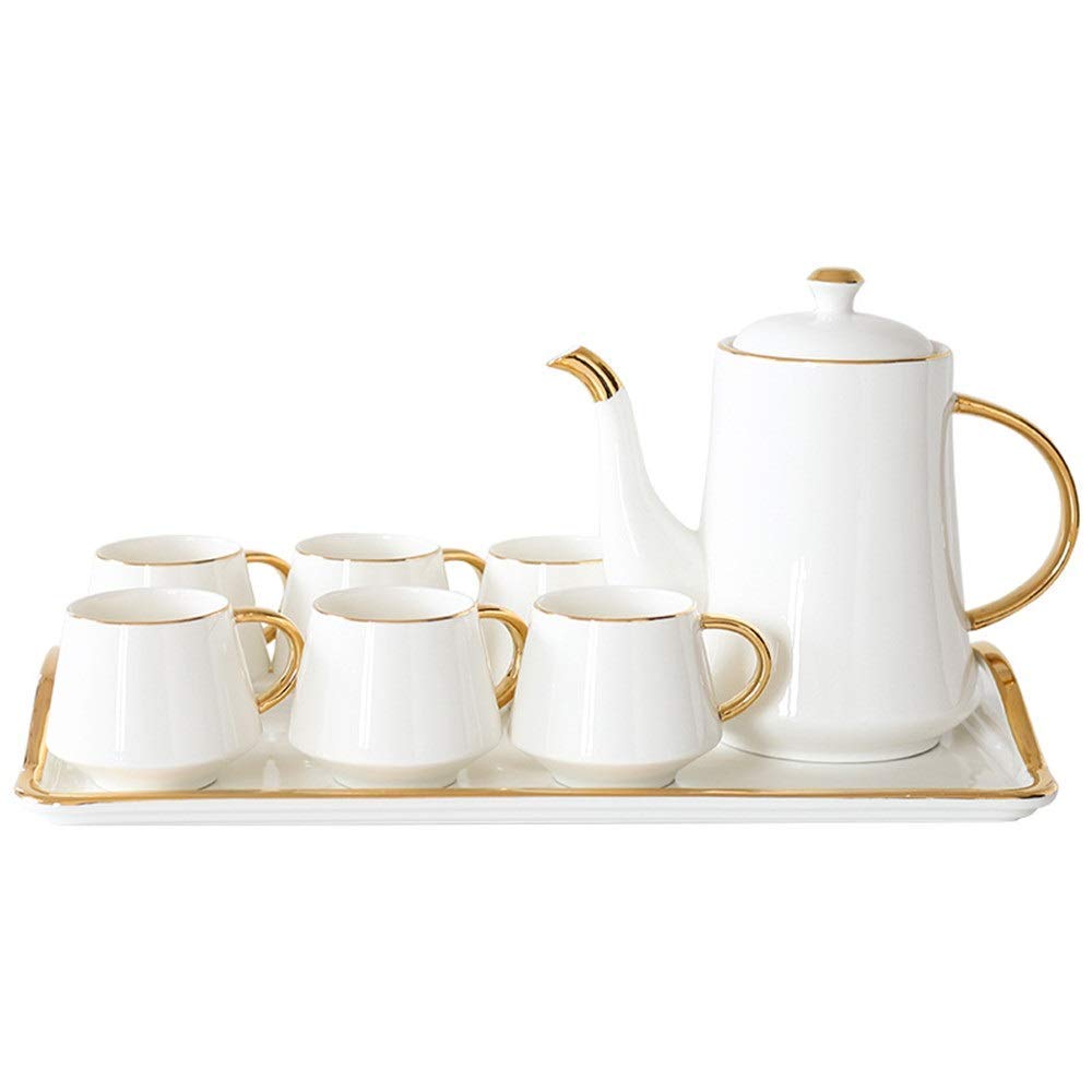 IXOAKQ Glazed Porcelain Coffee and Tea Service with 6 Piece Cups and Coffee Tray 8 Pieces Afternoon Tea Drinkware Coffee Set (White)