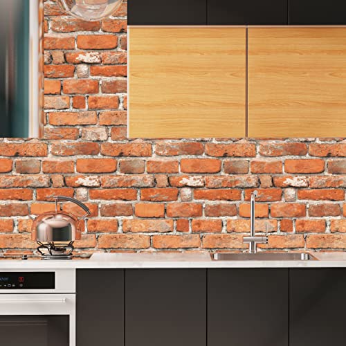 Faux Brick Peel And Stick Wallpaper 17.7" X 78.7" Contact Paper For Cabinets 3D Brick Wall Backdrop Self-Adhesive Wallpaper Red Brick Textured Vintage Removable Wallpaper For Fireplace Kitchen Vinyl #TOP2