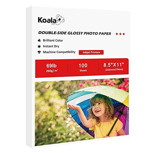 Koala Thick Photo Paper 8.5x11 Inches Heavyweight Double Sided High Glossy 100 Sheets 260gsm only Compatible with Inkjet Printer
