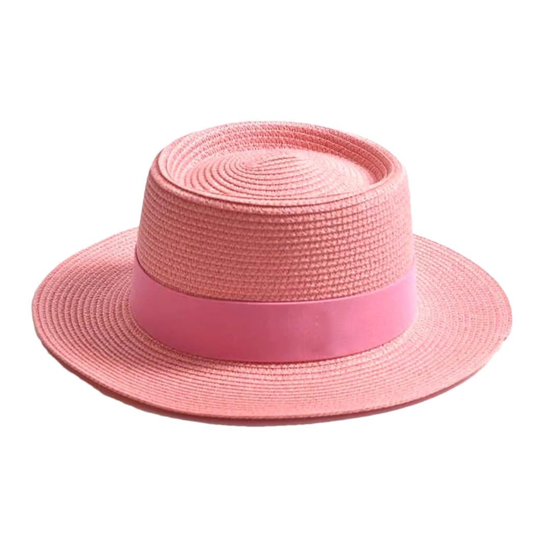 EYRMQWJPC Wide Brim Sun Hat, Women Summer Straw Sun Hat Flat Brim Ribbon Beach Travel Dress Multicolor(Pnnrk)