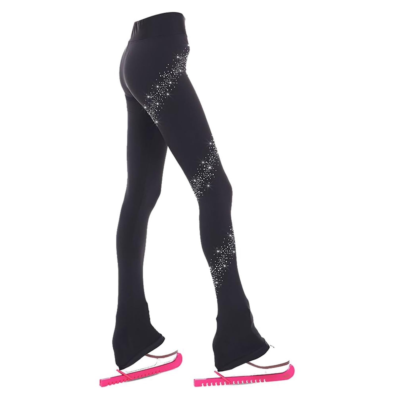 Pantalons Longs D'entraînement De Patinage Artistique pour Femmes et Filles, Collants Chauds De Qualité Supérieure, Pantalons À Strass, Leggings De Patinage pour Enfants,Noir,4 Years