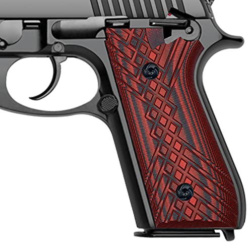 Guuun G10 Grips for Taurus PT92 Grip Compatible with PT 92/99/100/101 and Decocker Crosshatch Texture - Red/Black
