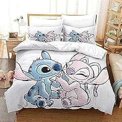Funda Nordica Primark Disney Funda Nórdica con Estampado De Dibujos Animados 3D De Lilo Y Stitch, Juego De Cama De Microfibra De Material Hipoalergénico con Cremallera + 2 Fundas De Almohada, A11, 220x240CM
