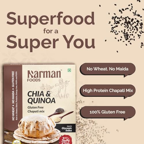 Image of Narman Foods Chia & Quinoa Chapati Mix 800g | Gluten-Free Flour | Maida & Wheat Free | Enriched with Vitamins, Dietary Fibre, Protein | Low GI | No Added Preservatives