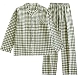 [Jomoku] パジャマ メンズ チェック柄 綿100% ガーゼ オーガニックコットン 長袖 長ズボン シンプル 柔らかい 優しい肌触り 保温 通気 吸汗 速乾 上下セット ルームウェア 寝間着 部屋着 快適 夏用