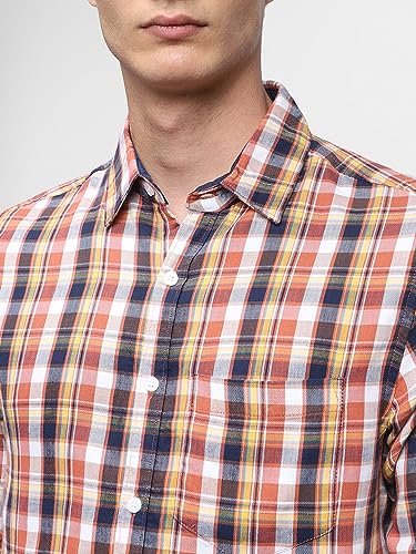 Image of Dennis Lingo Men's Tartan Checks Spread Collar Casual Shirt