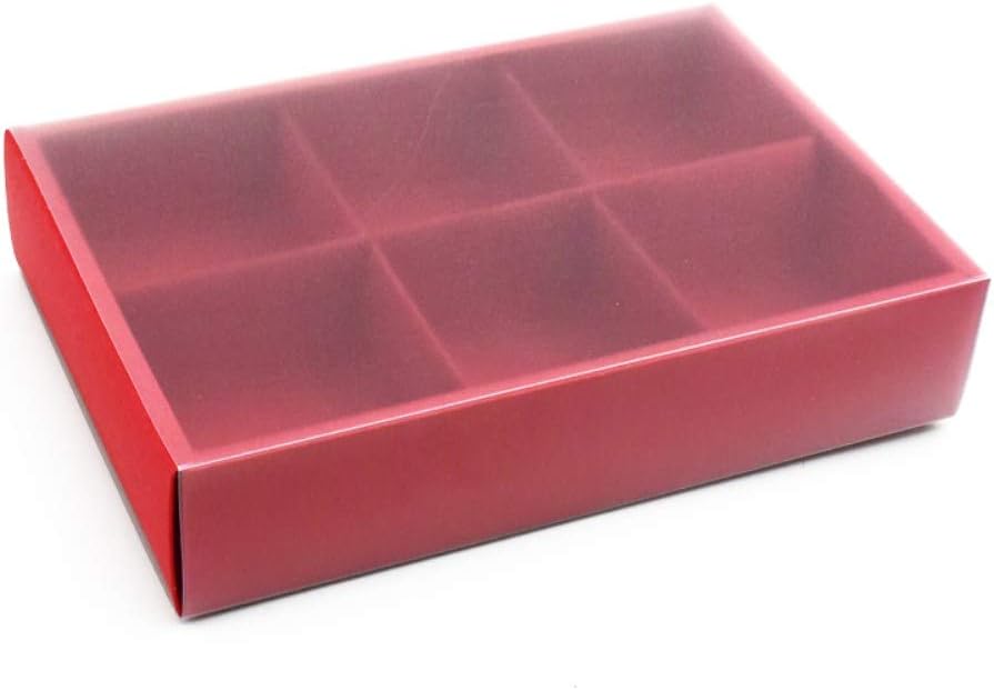 6 Cavity Red Cake Box With Clear Lids and Dividers Cake Boxes with Window Gift Packaging For Moon Cake Cookie Candy Soap, 10 Sets