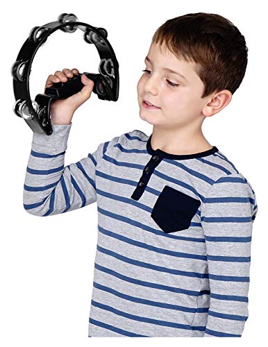 XDrum Hand Tambourin Halbmond Form (Tambourine, 16 Paar verchromte Stahl-Schellen, Kunststoff) schwarz