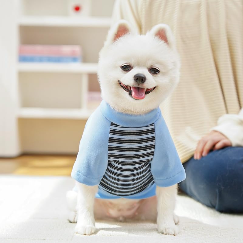 Yoolhamy Dog Clothes for Small Dogs Jumper Winter Warm Striped Outfits with Leash Ring Soft Sweatshirts for Chihuahua Schnauzer Shih Tzu Yorkie French Bulldog (Blue - Image 4