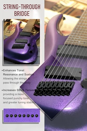 Image of AKLOT Multi-Scale 8-String Electric Guitar: Roasted Maple Neck with String-Through Bridge Electric Guitars Kit with Okoume Body, HH Pickup, Gig Bag, Strap, String Mute, Distortion Pedal, XRN-8 TB