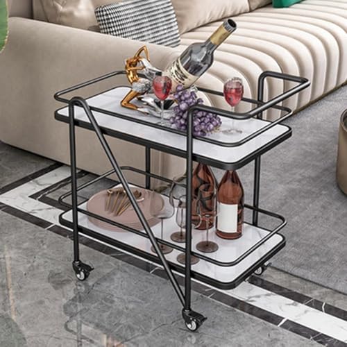 Image of Brown Art SHOPPEE 2 Tier Solid Metal Bar Trolley Serving Trolley Coffee Table Bar Trolley Serving with Wheel Home and Restaurant Mobile Cart for Food Serving Table for Living Room (Black & White)