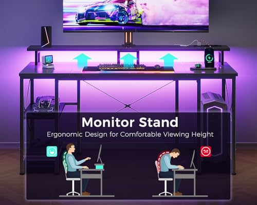ODK 55 Inches Gaming Desk with LED Lights, Computer Desk with Monitor Stand, Pc Table with CPU Stand, Black - Image 6