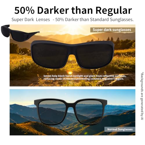 Image of CAT 4.5 Cataract Super Dark Sunglasses Fit Over Wraparound Sunglass UV Protection Shades Migraine Sensitive Eyes