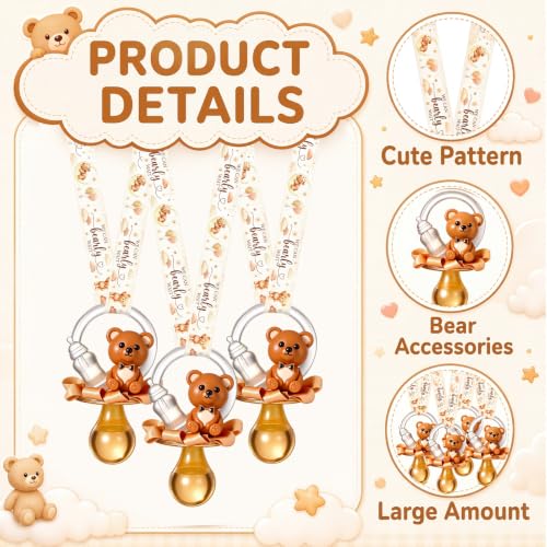 Image of Coume 60 Pcs Baby Shower Pacifiers Necklace Cute Bear Bottle Acrylic Pacifiers Necklaces for Baby Shower Games Guests Gender Reveal Party Favors Prize Decorations DIY (Brown,Cute)