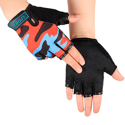Cycling Gloves for Kids Boy Girl Biking Gloves Half Finger Fingerless Training Gym Riding Gloves Shockproof Foam Padded Child Bike Bicycle Gloves Mitten for MTB Skate Fitness Gloves