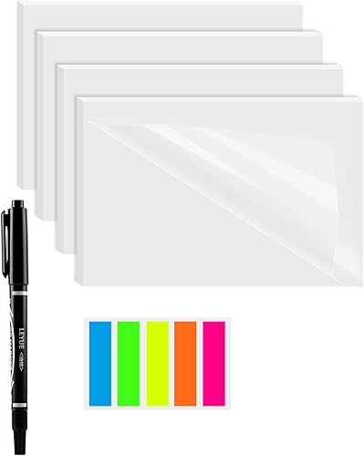 Notas adhesivas transparentes grandes, 300 hojas, notas adhesivas transparentes de 4 x 6 pulgadas con 5 pestañas de color, 1 marcador, notas