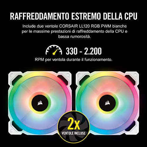 Corsair Hydro 100i RGB Platinum SE, Hydro Series, Radiatore da 240 mm, 2 Ventole LL120 RGB PWM, Controllo Avanzato Illuminazione RGB e Ventole Tramite Software, Raffreddamento a Liquido
