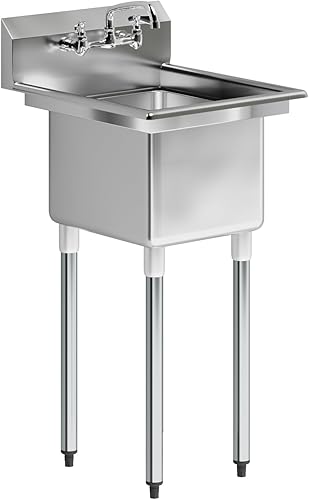 AmGood Fregadero de acero inoxidable con un compartimiento, 22 pulgadas de ancho x 20 pulgadas de largo, fregadero de cocina de restaurante y