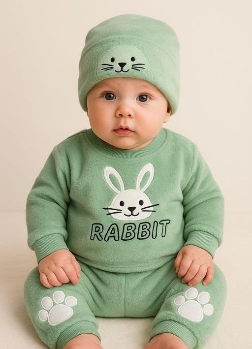 Baby Unisex Cotton Rabbit Printed Top Bottom Cap Set| Comfortable, Breathable, Lightweight, Skin Friendly|SL_122-image-21