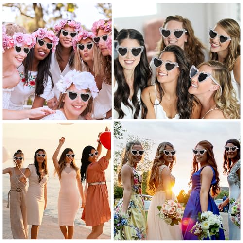 Etercycle Bride Sunglasses For Bachelorette, Heart Glasses Bride To Be Gifts, White Rhinestone Glasses For Bachelorette Party Favors thumb #6