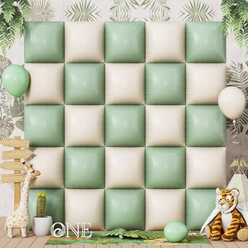 Sage Green Square Foil Balloon Wall 25PCS Double Sided Mint Green and White Square Balloons Backdrop Foil Balloons Flat Tunnel Background for Boho Birthdays Baby Shower Jungle Safari Theme Wedding