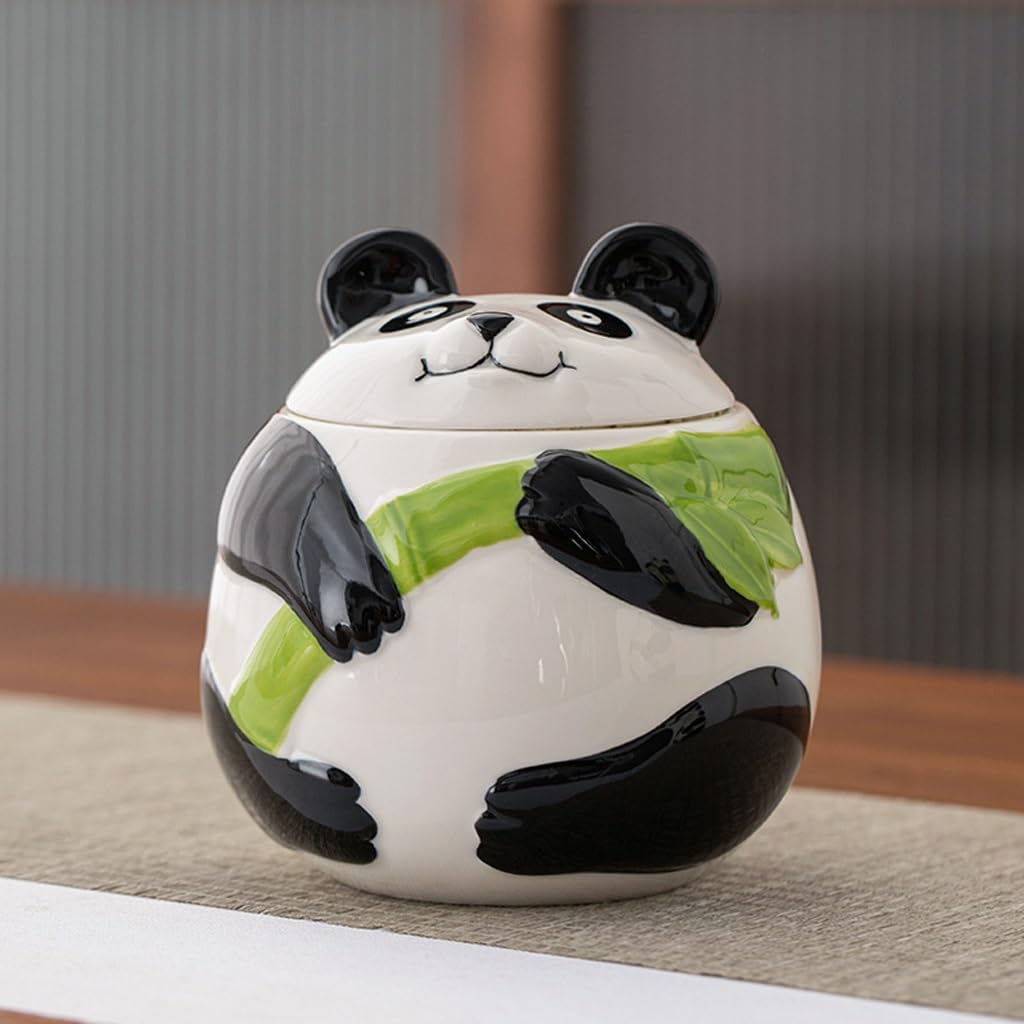 LYGSWDB Puszka na herbatę Panda, kreatywna puszka na herbatę, zamknięta, odporna na wilgoć puszka ceramiczna, puszka do przechowywania herbaty Pojemnik na herbatę