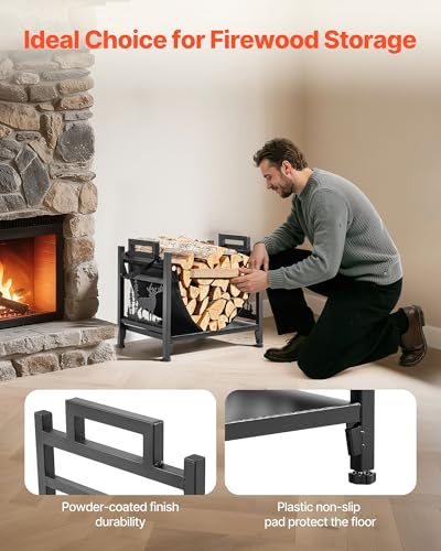 Image of VEVOR Indoor Firewood Rack, 1.5 ft Curved Log Holder with Canvas Carrier, 40lb Weight Capacity Wood Storage Stand, Powder-Coated Steel Firewood Holder, Heavy Duty Wood Pile Stacker Rack for Fireplace