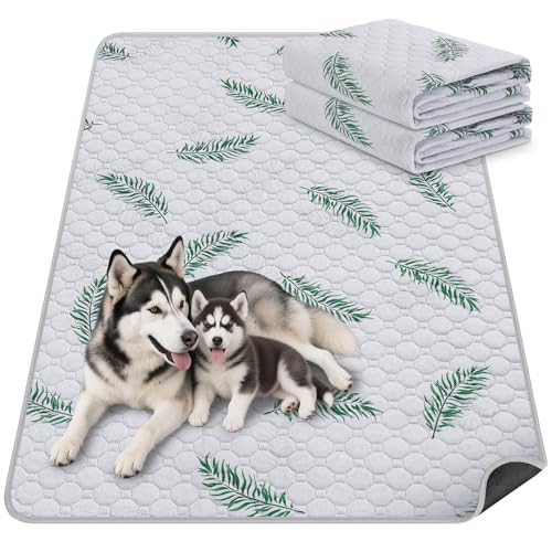 Image of Washable Dog Pee Pads, Non-Slip Waterproof, 32 x 52 in, 2 Pack, Leaf | Super absorbent, waterproof and non-slip; washable, reusable dog pads for crates, playpens, floors, furniture and travel
