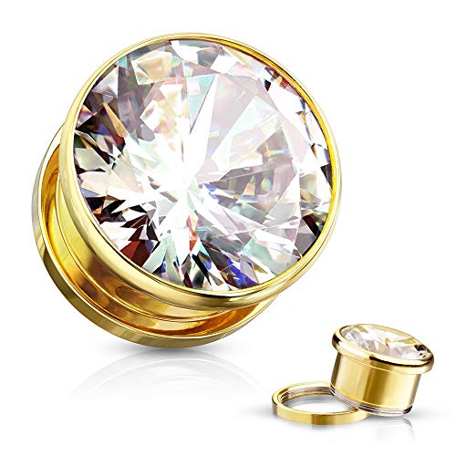 Pierced Owl - Stainless Steel Bezel Set Clear Gem Screw Fit Plug Gauges, Sold As Pair2