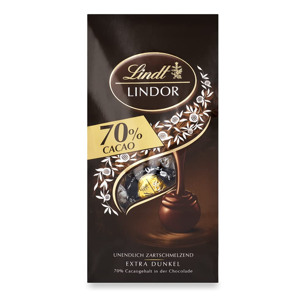 Lindt Lindor Edelbitter Schokoladenkugeln mit 70 % Kakao (ca. 10 Kugeln), 4 x 136 g