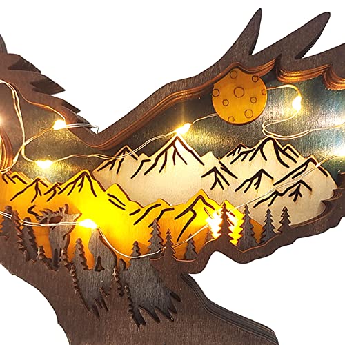 Azuraokey 3D Eagle Crafts Statue, Wooden Creative Forest Animal Decor With Light, Hand Carved Creative Silhouette Home Decor Accents Sculptures For Wall Desktop Shelf (Eagle) #TOP1