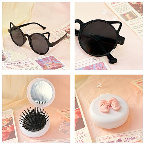 Crossbody Bag Set for Girls,Mini Pearl Toddler Purse,Little Girl Jelly Purse,Sunglasses Hair Mirror Brush,Birthday Gift3