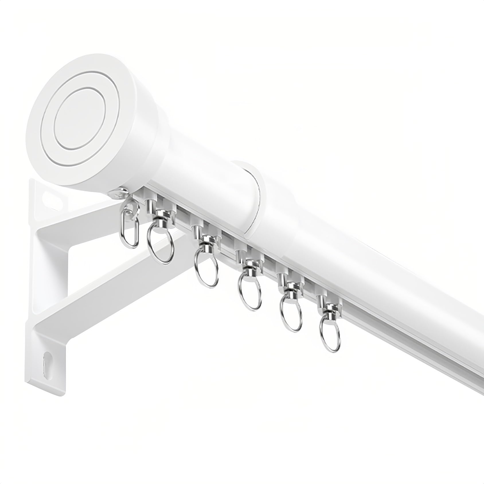 CMJYMX Curtain Rod With Cap Finials, 70 To 600cm, Curtains Track Set - Aluminum Curtains Rail Wall Mount With Track, Roller, Installation Hardware, And End Cap(White,14.4FT/440CM)