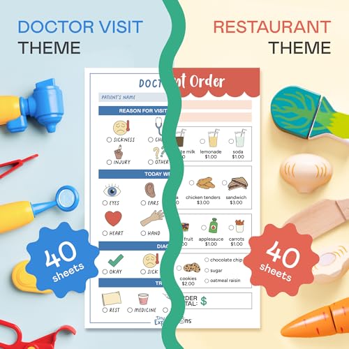 Image of Tiny Expressions Pretend Play Notepads - 2-Pack Kids Play Pads - 40 Pages Order-Taking Restaurant & 40 Pages Doctor Visit Notepad - Waiter and Doctor Imaginative Role Play