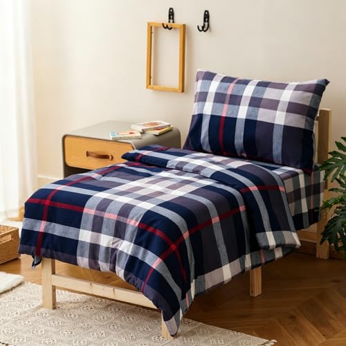 Image of CLOTHKNOW 4Pieces Blue Plaid Toddler Bedding Sets for Boys Girls Kids | Soft, All Season, Kids Comforter, Tartan Grid Comforter Sets, Checker Bedding Sets, Crib Bed Sets