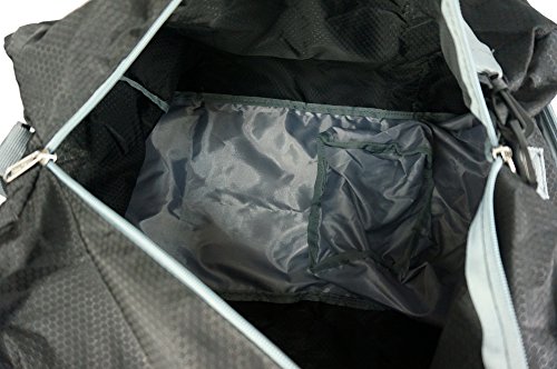 Light Weight Travel Duffel Foldable Heavy Duty Ripstop Sport Tote Gym Bag w/Shoe Pocket Black/Grey Large