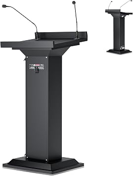 47 Wooden Podium Stand with Wheels, Portable Lectern Churches with 15 MM Particle Board, Pulpits Stand with Storage, Lockable Wheels, Mic Stand for Churches, Office, School with Sound