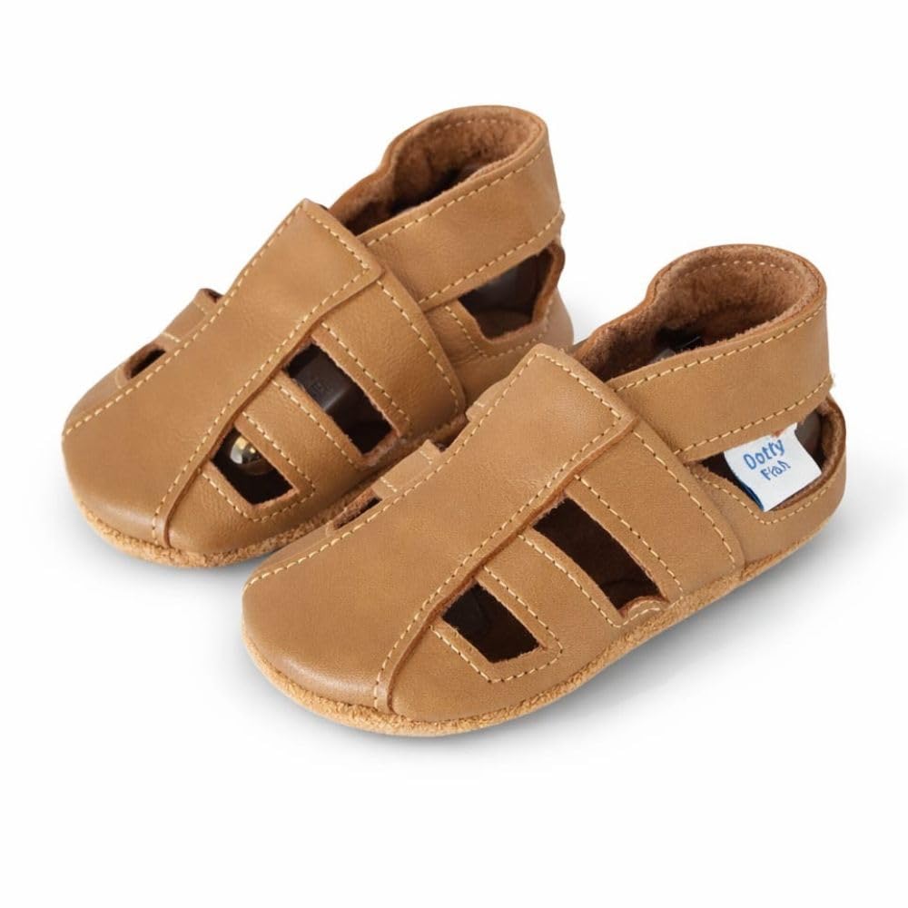 Dotty Fish Sandalias de Cuero con Suela Blanda para Bebés y Niños – Sensación Descalzo, Suela Antideslizante, Transpirables, Ligeras y Flexibles, Zapatos de Verano para Niños y Niñas – 0-5 Años