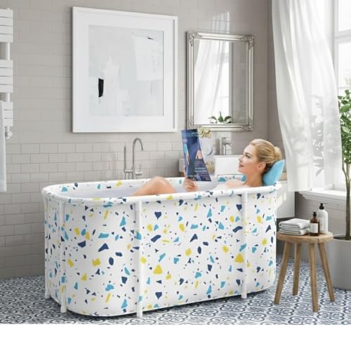 Image of Lexara Portable Folding Bathtub for Bathroom - Large Freestanding Soaking Tub with Thick Insulated, Ice & Hot Spa Tub, Collapsible Cold Plunge Therapy, Muscle Recovery Tub (Terrazzo Bathtub)