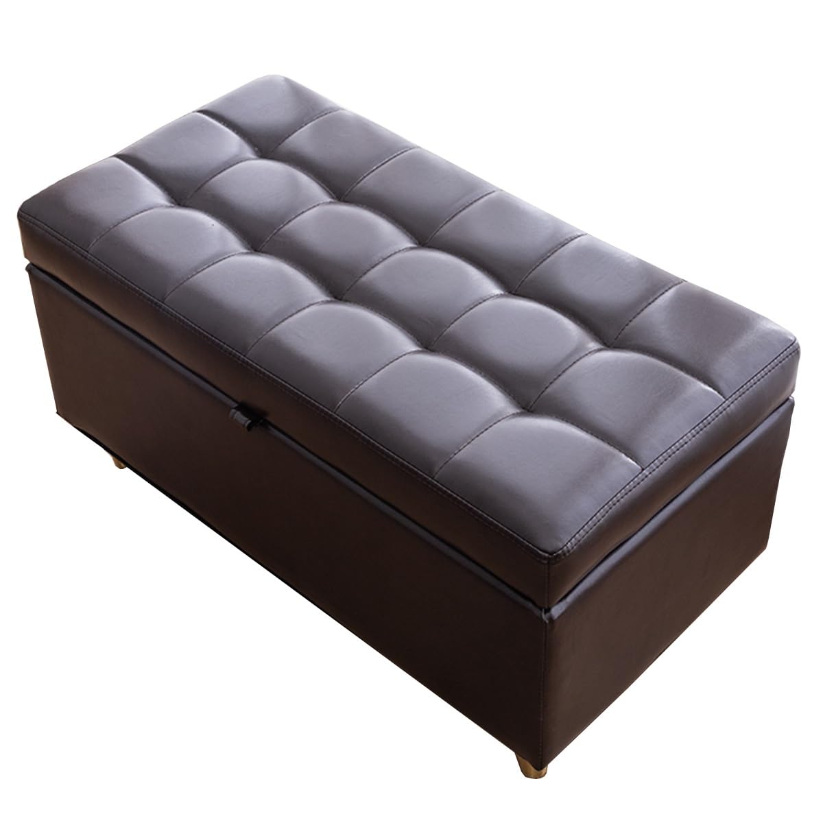 Repose-pieds en cuir de banc rectangulaire marron avec coffre de rangement