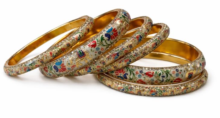 Image of Handmade Meenakari Lac Bangles Elephant Design | Traditional Rajasthani Lac Chudi Set for Women & Girls | Ethnic Bridal
