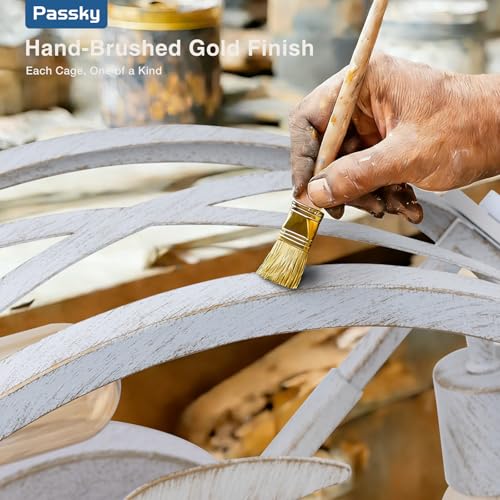 Image of Passky 20 inch Farmhouse Flush Mount Ceiling Fans with Lights and Remote, Industrial White Caged Low Profile Fandelier, 6 Speeds Bladeless Ceiling Fan for Bedroom, Kitchen, Living Room