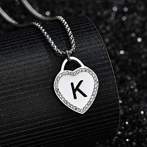 CaleesLLC CALIS Women's Silver Initial Necklace Stainless Steel Love Heart Tiny Letter Necklace Personalized Name Jewelry for Girlfriend Gift 26 Alphabet Letters2