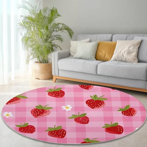 Tapis rond fraise douce atmosphère cocooning rose