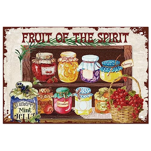 SUPERDANT Vintage Conserves de Fruits en Plaque Metal Vintage Fruit of The Spirit Plaque Vintage Metal Peinture Plaque Decorative Metal Rétro Chambre Bonbons...
