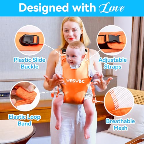 Image of Baby Carrier, Dual-Use Adjustable Baby Sling Support Infant Chest Holder with Drawstring Backpack for Newborn to Toddler 13-33 lbs Swimming Pool Beach Land (Orange)