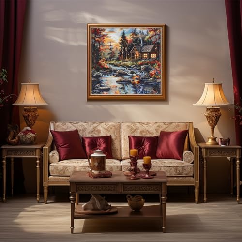 Image of 51buyoutgo Cross Stitch Kits, 11 Ct Count Pre Printed Counted Stamped Cross Stitch Embroidery Needlepoint Patterns Kits for Adults Beginners, Cottage Landscape Easy Advanced Crossstitch Crossstitching