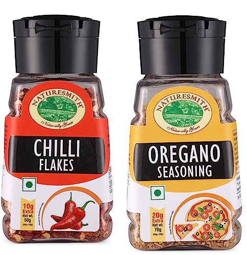 NATURESMITH OREGANO SEASONING-50g & NATURESMITH CHILLI FLAKES-40g || COMBO OF SMALL SPRINKLER JAR READY TO USE ||
