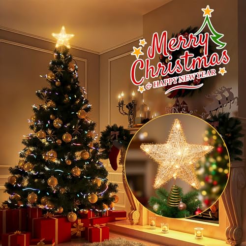 LEDLampsWorld Gold Christmas Star Tree Topper, 9" Smart LED Treetop Stars Glittered Christmas Light, App Control Xmas Decor 3D Metal Hollow Designed Star with Remote for Holiday by LEDLampsWorld - Image 4