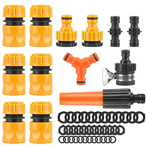 Preisvergleich Produktbild Gartenschlauch Verbindungsstück Kit,Wasserschlauch Schlauchverbinder,Schläuche Schlauchanschluss 3 / 4 & 1 / 2 Zoll,Doppelstecker Schlauchkupplung,Hahnverbinder Anschluss Wasserhahn mit Schlauchschellen